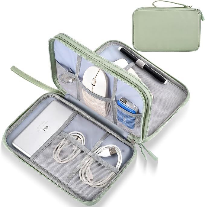 CAAORDKSO Large Electronics Travel Organizer Case, Cable Organizer Bag Water Resistant Double Layers Accessories Storage Bag Tech Pouch, for Cord, Charger, Power Bank, Earphone (Mint Green, X-Large) by Unknown