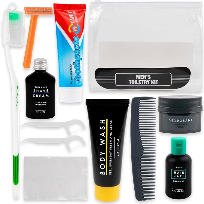 Trail maker Men’s Travel Toiletry Bag with Supplies, 13 Piece Travel Size TSA Compliant Oral Care and Grooming Essentials Kit - Image 2