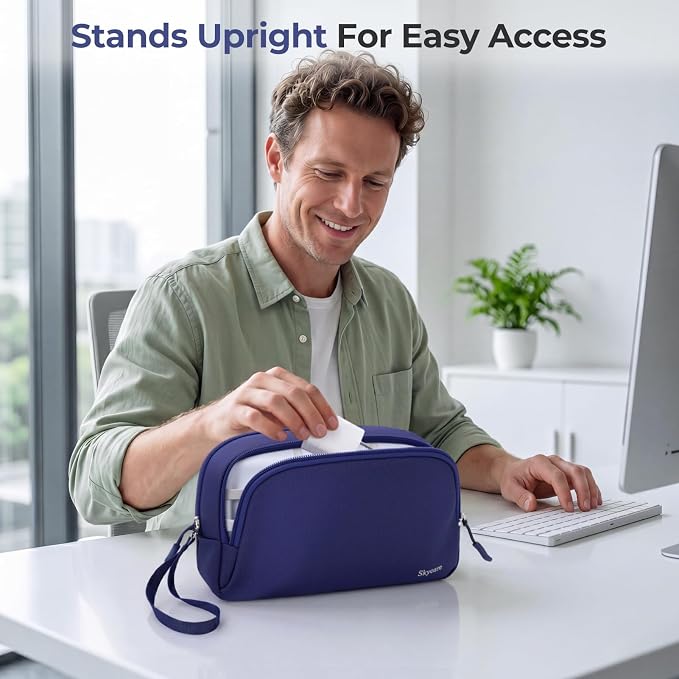 Skycase Travel Cable Organizer - Lightweight Water Resistant Dual-Layer Tech Pouch with Wrist Strap 9 Compartments Electronic Organizer Travel Case for Charger Cord Hard Drive,Small,Blue - Image 6