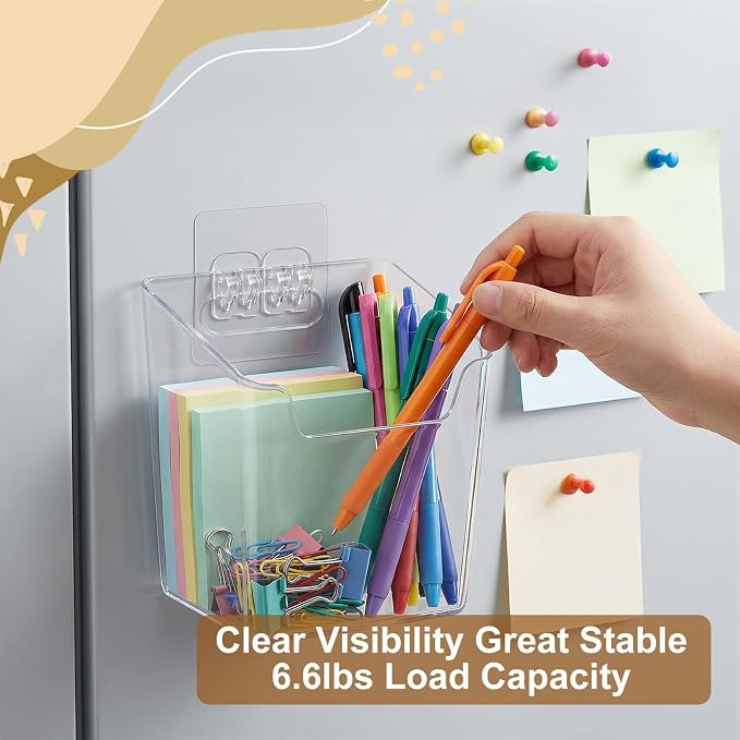 8 Pack Clear Adhesive Wall Storage Bins, Stackable Cabinet Door Organizer Holders, Wall Mount Desktop Pockets for Bathroom Office Kitchen Sink RV Organization - Image 3