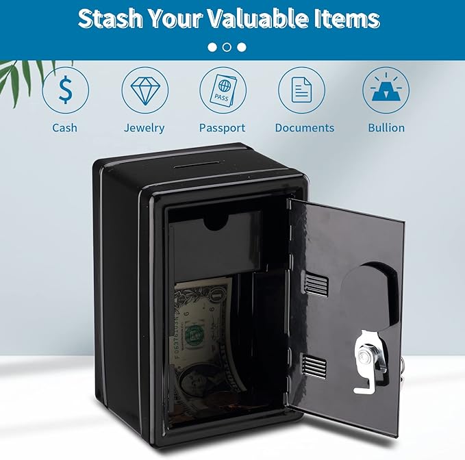 Younion Mini Money Safe and Cash Lock Box, 4.6"x 4.2"x 6.9" Black - Image 2