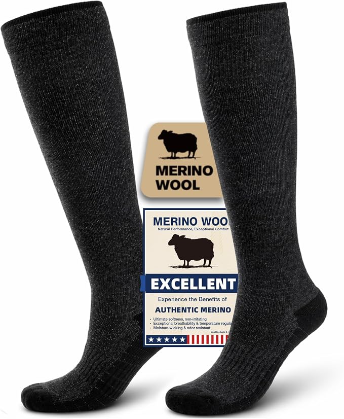Merino Wool Compression Socks for Women & Men, 20-30 mmHg Knee High Dryarn Socks for Flying, Travel by Unknown