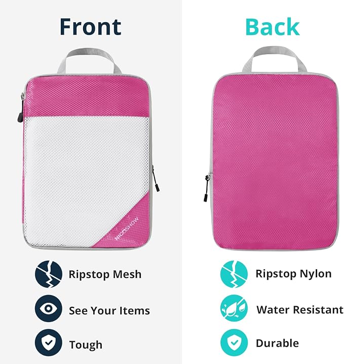 Compression Packing Cubes 6 Set, Compressible Space-Saving Packing Cubes for Travel - Compression Bags, Luggage Organizer, Travel Essentials for Women, Hot Pink - Image 5