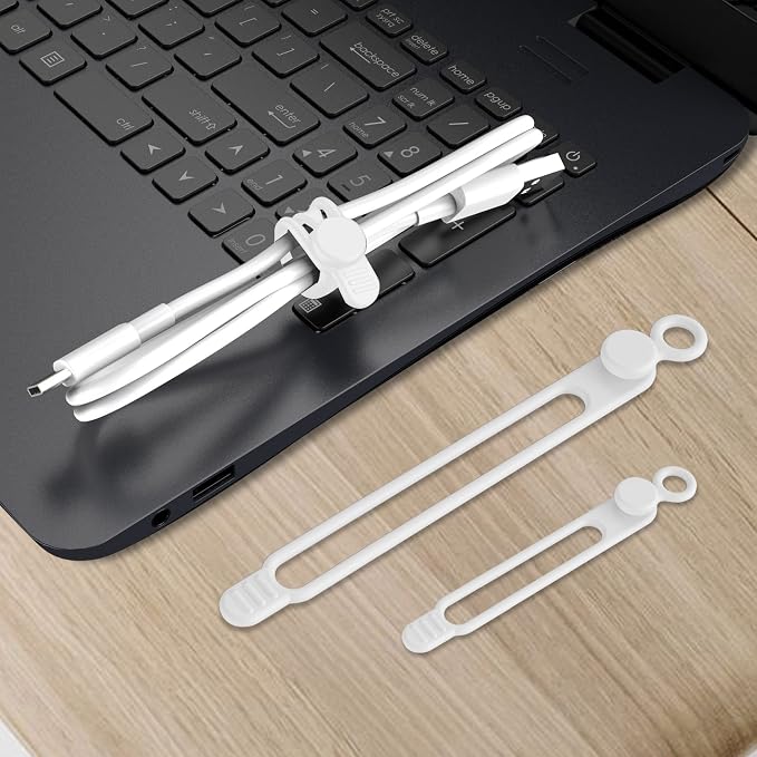 Silicone Cable Ties, Cord Organizer Cable Management,2Sizes-White | Reusable Cord Ties for Electronics, Office Desk Accessories, Home Travel Essentials, Easy to Use, 4.2 Inch & 7.1 Inch-16Pcs - Image 7