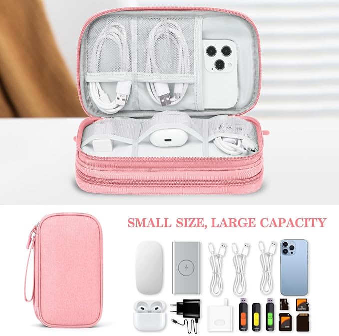 FYY Electronic Organizer, Travel Tech Pouch Bag, Medium, Pink | Wrist Strap, Waterproof, Double Layers Portable Electronics Travel Carrying Case for Cord, Charger, Daily Business Trips Use - Image 6