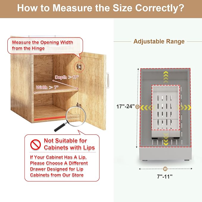 Fokyfok Pull out Cabinet Organizer,7"-11"W,17"-24"D,Expandable,Adhesive | No Drill,Adjustable Slide out Drawers for Kitchen,Pantry,Roll out Shelves,for Cabinets Without Lip,Bathroom,White,1PC - Image 2