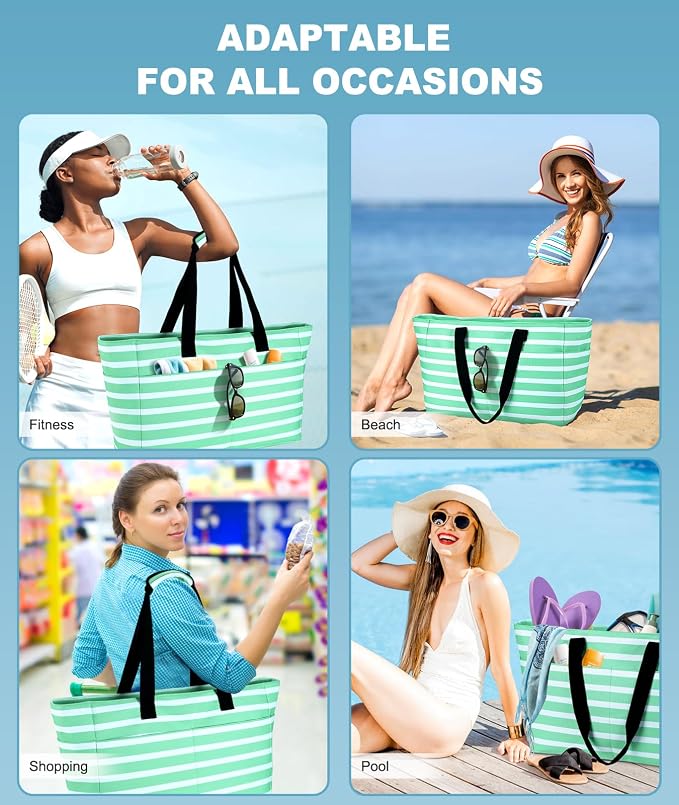 ISEYOU Extra Large Beach Bag Waterproof Beach Totes Bags for Women, Lightweight Foldable Pool Bag with Zipper Wet Compartment - Image 2