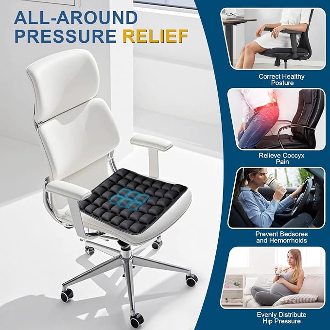Inflatable Airplane Seat Cushion, Comfort 3d Air Cell Seat Cushion, Tailbone Pain Relief for Long Distance Sedentary People to Use (Black, 16*18in) - Image 5