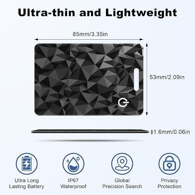 Wallet Tracker Card for Apple Find My (iOS Only), Ultra-Thin Bluetooth Tracker Smart Card Wallet Finder, IP68 Waterproof Slim Item Locator for Wallets, Keys, Passport & Luggage Tags ((Faceted Black) - Image 5