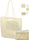 Mesh Beach Tote Bag for Women, 2-in-1 Large Lightweight Foldable Design | Packable into Matching Makeup Pouch | Multiple Pockets | Quick-Dry Sandproof Mesh | Beach, Pool, Travel, Shopping & Gym by Unknown