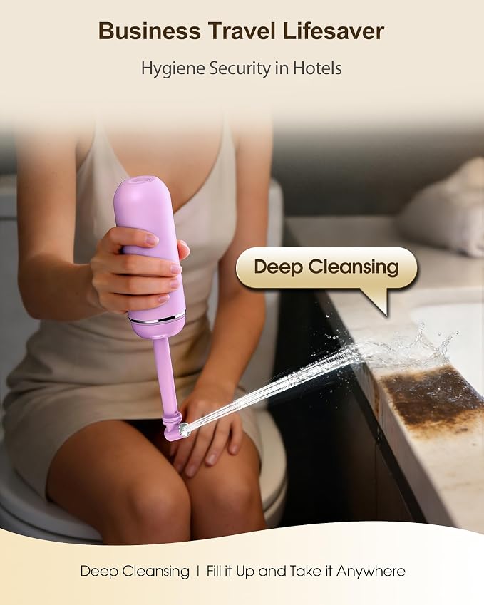 Portable Bidet for Travel & Camping - Manual Squeeze Peri Bottle Handheld | 3 Leak-Proof Seals | BPA-Free | Feminine Hygiene Care Postpartum | Extendable Sprayer with Nozzle for Men&Women-Light Purple - Image 6