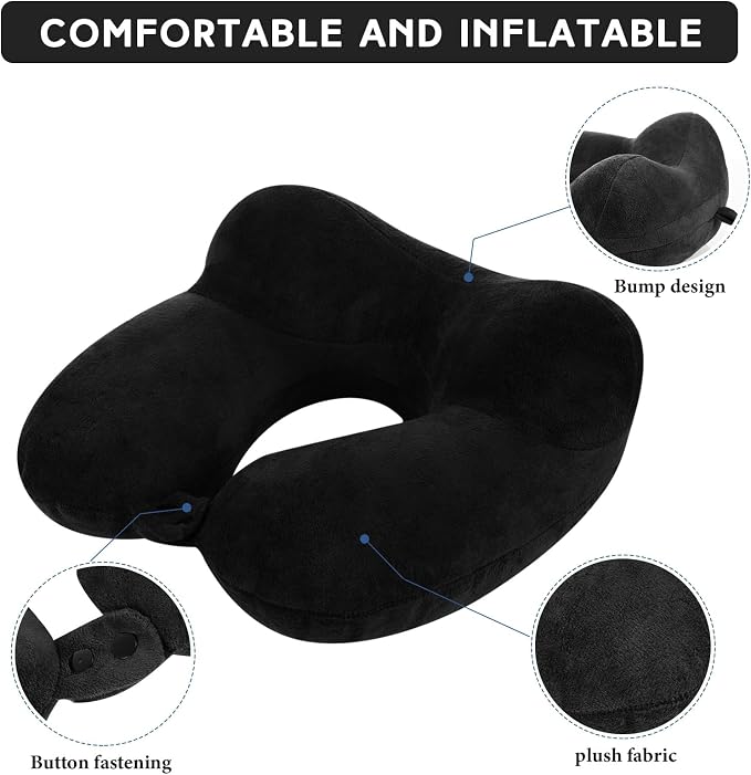 Sintuff 2 Pack Inflatable Travel Pillow for Airplanes Inflatable Neck Flight Pillows with Compact Bag and Blindfold for Traveling, Airplane, Train, Car, Office(Black and Dark Gray) - Image 3