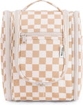 Narwey Small Checkered Hanging Travel Toiletry Bag for Women, Travel Bag for Toiletries, Makeup Bag Organizer Cosmetic Bags Make Up Bags for Women (Light Checkerboard) by Narwey