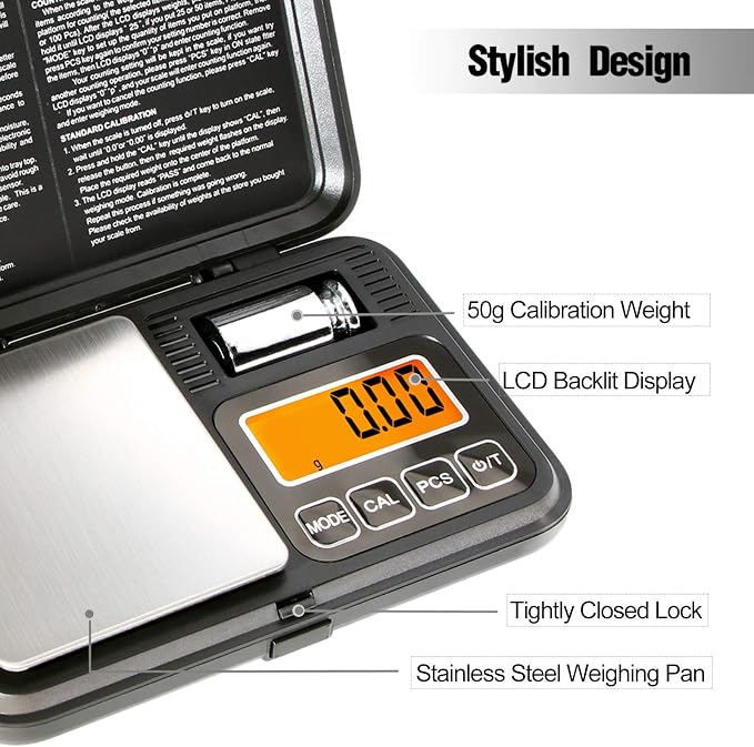Fuzion Digital Pocket Gram Scale 200g/0.01g with 50g Calibration Weight | Easy Calibration, Tare and PCS, Mini Scale Grams Ounces Grains for Jewelry, Coins, Powder, Herbs, Spices (Battery Included) - Image 7
