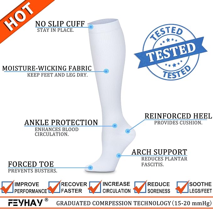 FEYHAY Copper Compression Socks (8 Pairs) 15-20 mmHg Circulation is Best Athletic & Daily for Men & Women, Running, Climbing - Image 4