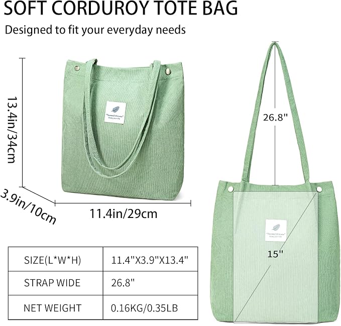 Corduroy Tote Bag for Women Crossbody Bags Lightweight Handbags Shoulder Bag with Zipper Pockets for Work Shopping - Image 4