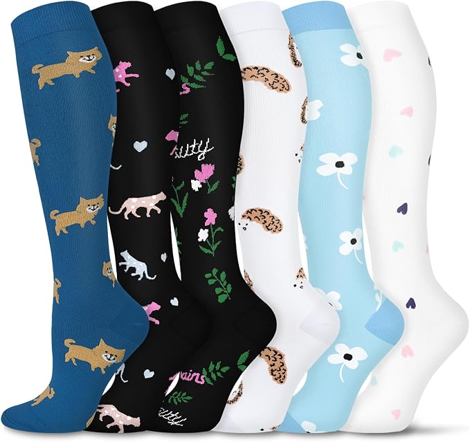 5/6 Pairs Graduated Compression Socks for Women&Men 20-30mmhg Knee High Socks Travel Hiking Running Stocking by HiClasmix