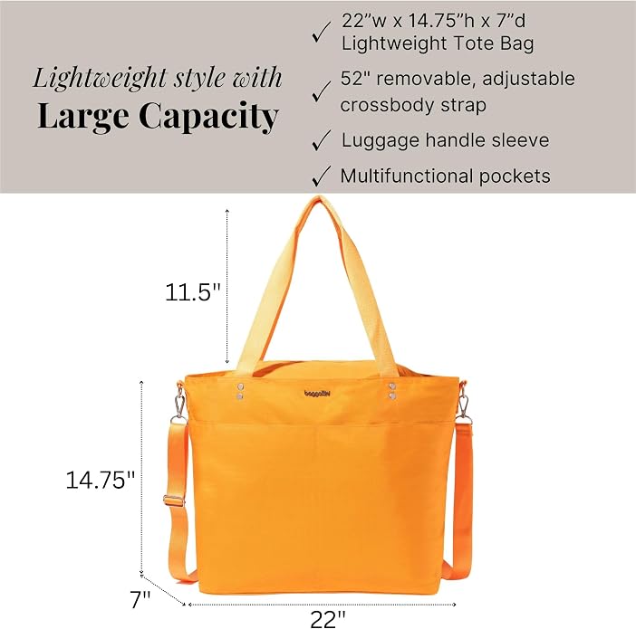Baggallini Carryall Tote - Lightweight Nylon Zipper Top Weekender Travel Beach Bag w/Luggage Sleeve - Image 4