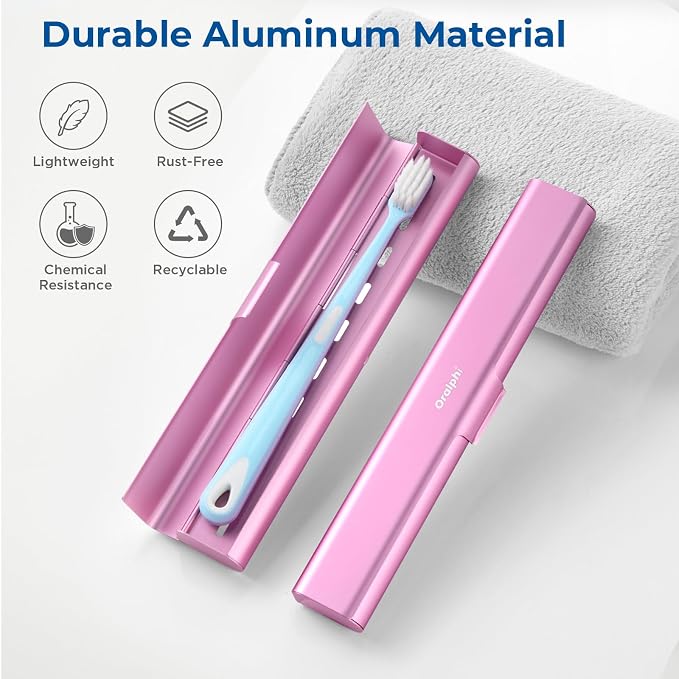 Aluminum Toothbrush Travel Case, Portable Travel Toothbrush Holder, Durable Manual Toothbrush Box Container for Traveling, Bathroom, Camping, Business Trip-Pink - Image 2