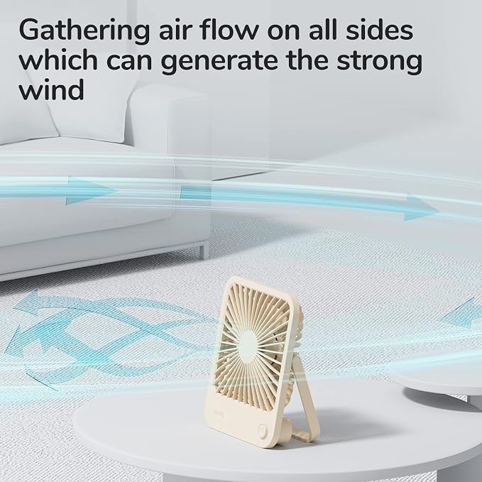 JISULIFE Desk Fan Battery Rechargeable, 180°Foldable Portable Personal Fan | 4500mAh Long-lasting Battery, 4 Speeds Adjustable for Home Office Travel Outdoor Gifts for Women Men-Brown - Image 3