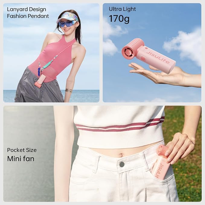 JISULIFE Portable Handheld Fan Life9, Turbo Airflow, Up to 18H Runtime | 5 Speeds, 5000mAh, Mini Pocket Design, Personal Fan for Travel, Concerts, Makeup, Trendy Gifts for Women Men -Pink - Image 5