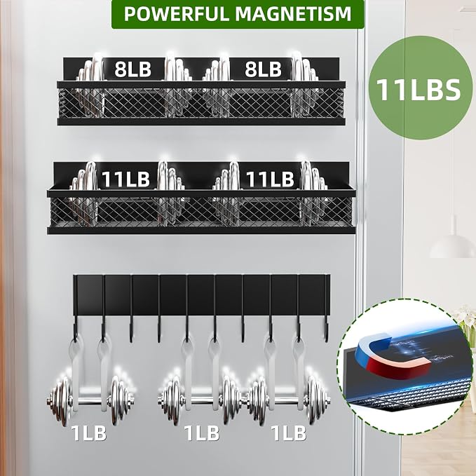 Magnetic Spice Rack for Refrigerator, 5 Pack Magnetic Shelf for Refrigerator, Moveable Fridge Magnetic Spice Racks with 10-Hook Rack for Kitchen Organizers and Storage - Image 2