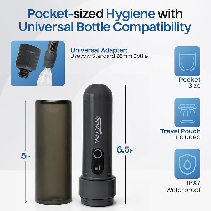 BIDET BUDDY® GoFlow Portable Bidet for Travel - 180mL Bottle Obsidian Drift | Two Power Modes, 180 Degree Nozzle Wand, IPX6 Waterproof, USB - C Charging, 800mAh Rechargeable Battery, Medium Pressure - Image 2
