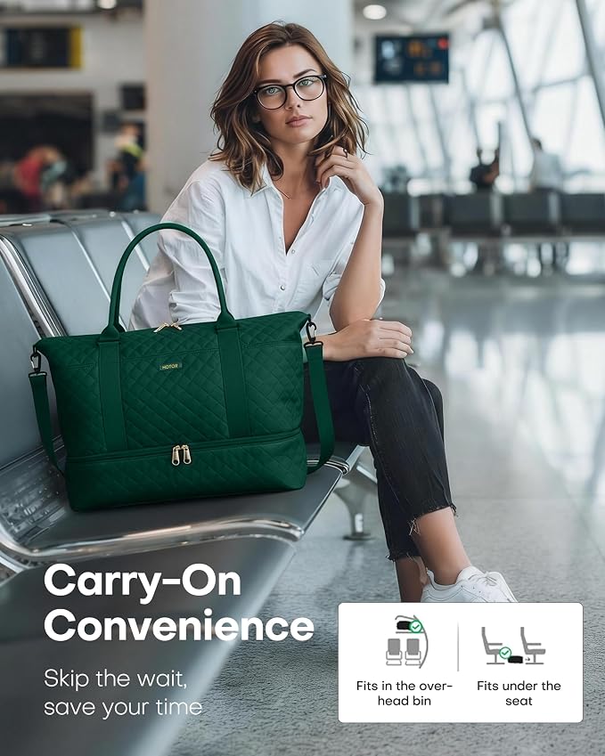 HOTOR Travel Duffel Bag - Weekender Bags for Women, Carry On Gym Tote Bags | with Toiletry Bag & Shoe Compartment, Overnight Bag for Travel Essentials, Travel Accessories, Dark Green, 13.4"×17.3"×7.9" - Image 9