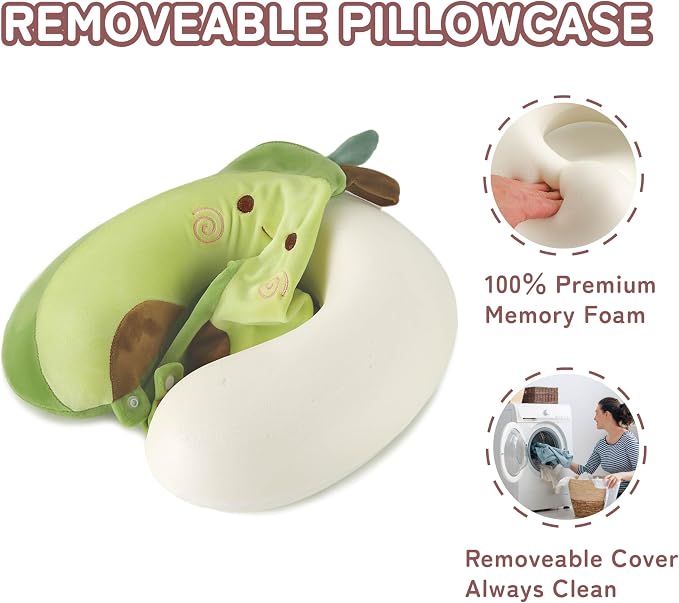 Memory Foam Kids Travel Neck Pillow for Ages 9+, Removable Cover, Avocado | Machine washable, 17 in neck size for teens and adults, 360-degree head and chin support, car and airplane use - Image 4