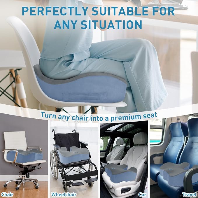BlissTrends Extra Thick Seat Cushion for Office Chair & Car Seat, Grey&Blue | Tailbone & Sciatica Relief, Ergonomic Support, High-Density Memory Foam, Comfort for Extended Sitting - Image 5