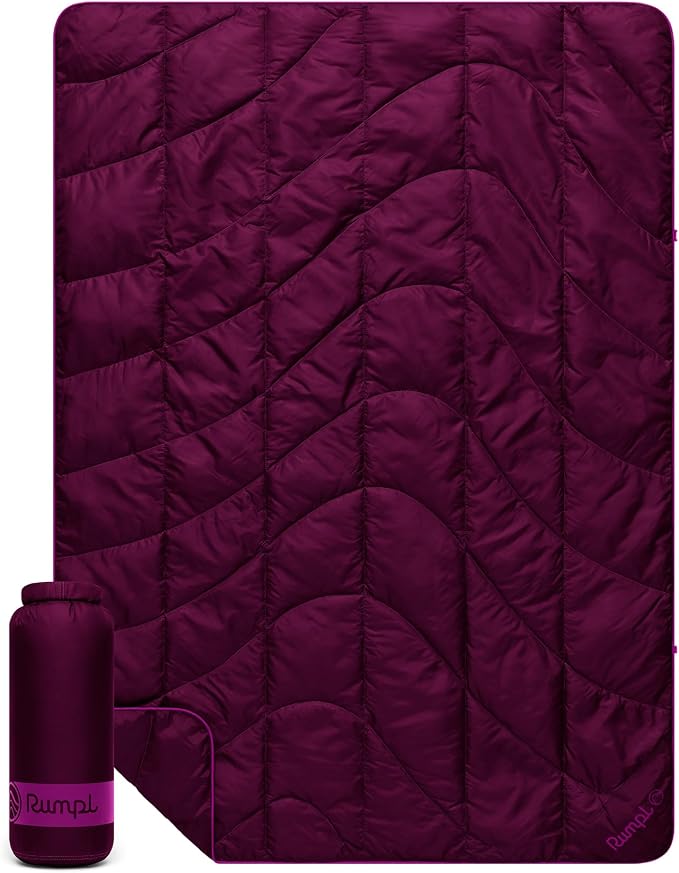 Rumpl Travel Puffy Ultra-Packable Blanket, Plum | Travel-Size Warmth and Comfort, Ultra-Packable Recycled Puffy Blanket with NanoLoft Insulation for Planes and Trains by Rumpl