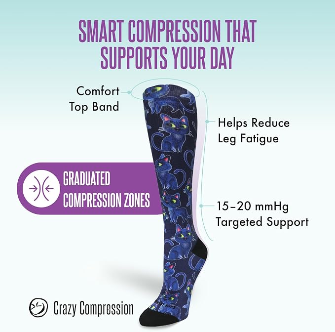 Crazy Compression Socks, Comfortable Support Socks for Recovery, Travel, Hiking, and Long-Hour Comfort w/Fun Designs - Image 3