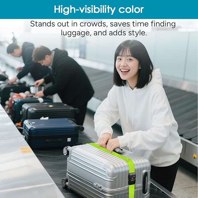 Travel Inspira Heavy Duty Luggage Straps with TSA Lock | Anti-Burst Protection; High Visibility Green; TSA-Lock Belt with Tag; Adjustable 103-200cm; 20-28 Inch Bags; Anti-Burst - Image 4