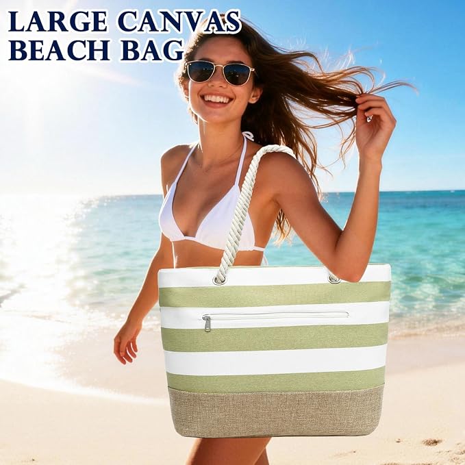 Fammart Beach Bags Waterproof Sandproof for Women, Large Canvas Pool Bag with Leakproof Wet Pocket & Zipper Cruise Essentials - Image 2