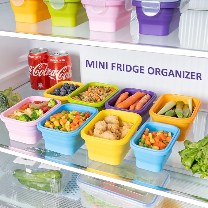 Reusable Silicone Snack Sontainers with Lids, 14oz, Small Collapsible Food Storage Containers for Meal Lunch Small Portion, Stackable, Space Saver for RV, Travel, Microwave Dishwasher Safe, 6 Pack - Image 5