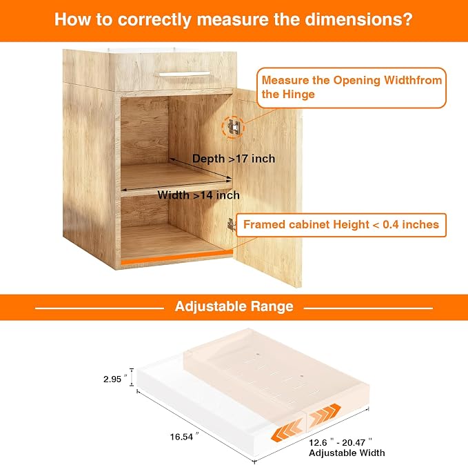 Pull Out Cabinet Organizer Expandable 12.6"-20.4"Wx 16.54"D,1 Pack | Upgraded 3 Quiet Slide Rails, Nano-Film Adhesive Fixing, White, Fit Kitchen/Living Room/Bathroom/Vanity - Image 5