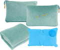 Travel Blanket & Pillow Set, 300 GSM Soft Fleece, 60x43 Inches, 3-in-1 Airplane Blanket, Travel Pillow and Blanket Set, Travel Blanket Airplane Compact with Bag, Travel Essentials,Mint Green by CLEXION