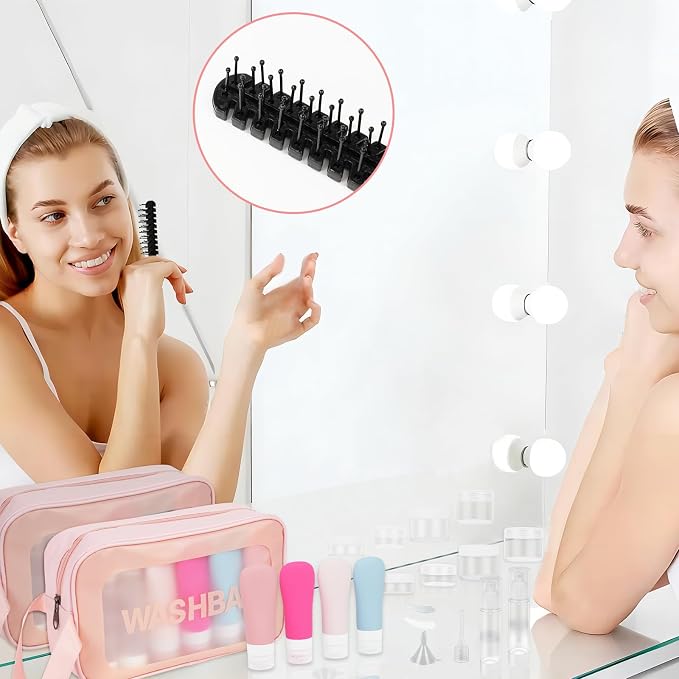 19 Pack Leak Proof Silicone Travel Bottles For Toiletries, TSA Approved Shampoo and Conditioner Containers with Tags Comb Airless Pump Jar and Wash Bag - Image 5