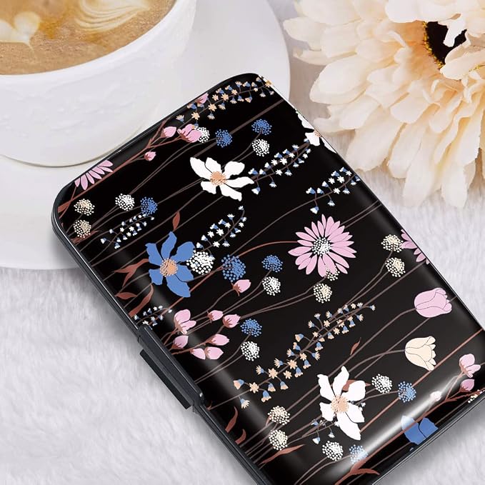 Coco Rossi Credit Card Holder RFID Aluminum Small Mini Wallet Women | Metal Wallet, Business Cards Holder, ID Case, Slim Sleeves, Womens Girls Gift, Carry Proof Wallets for Travel, Black Daisy - Image 7