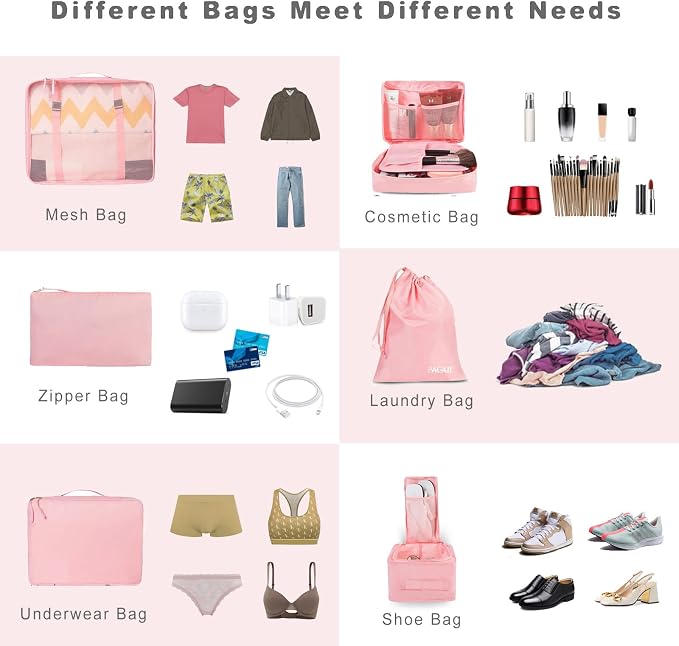 BAGAIL 8 Set Packing Cubes Luggage Packing Organizers for Travel Accessories-Blush Pink - Image 5