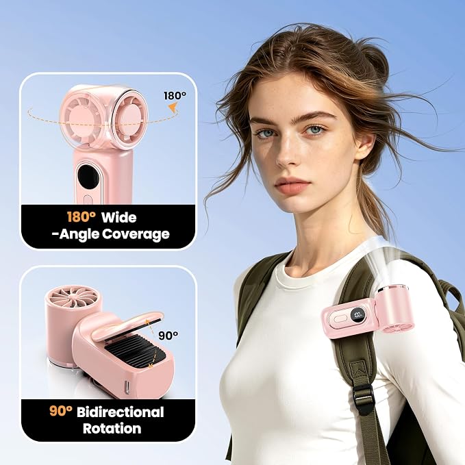 Portable handheld Fan Clip-On Mini Fan 3000mAh 5-speed 180° Rotating | 14500 RPM personal fan Pocket Size USB Cooling Fan for Travel, Beach, Makeup, Office, indoor and outdoor - Image 3