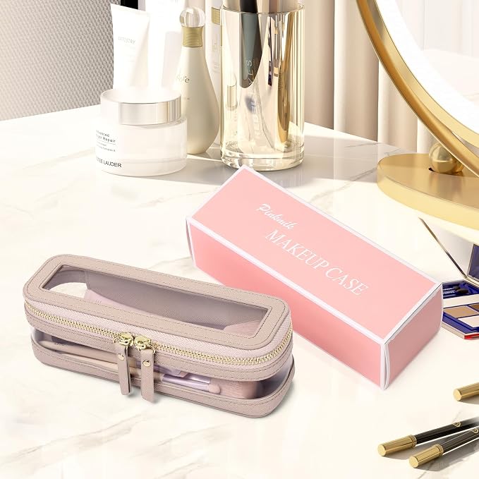 Pinkmik Makeup Brush Case Clear Travel Cosmetic Bag, Pink | Toiletry Bag, With Zipper, Small Purse Organizer, Car Essential Bag for Women - Image 6