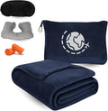 Travel Blanket and Pillow Compact – 4-in-1 Soft Fleece Airplane Blanket with Bag Pillowcase, Neck Pillow, Eye Mask & Earplugs, Lightweight Portable Flight Blanket 60"x43" (Navy) by country305