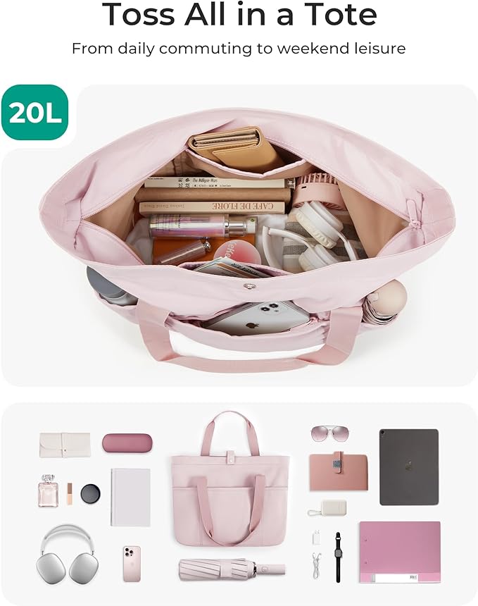 BAGSMART Tote Bag for Women, Foldable Tote Bag With Zipper Travel Shoulder Bag Handbag for Work - Image 3