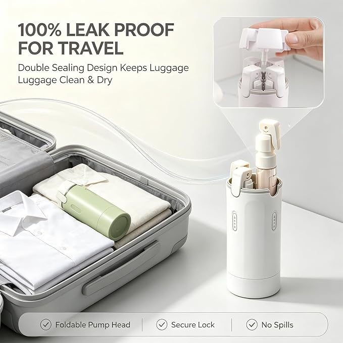 4 in 1 Travel Dispenser Bottle, 30ML Leak Proof Travel Size Toiletries Containers with Labels & Scale, Portable Refillable Travel Bottles for Shampoo Lotion Conditioner Cream, Carry Friendly(1 Green) - Image 4