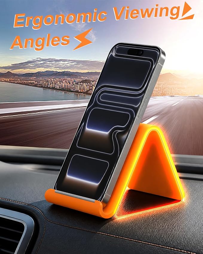 Airplane Phone Holder 2 Pack (Black+Orange), Flexible Silicone Aluminum Foldable Phone Stand, Travel Essentials & 0.12" Ultra-Thin Desktop Mount for iPhone, Flight, Bed, Office, Treadmill - Image 8