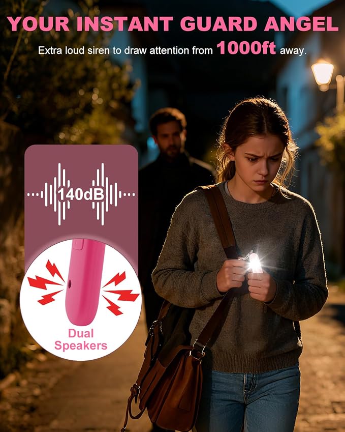 Personal Safety Alarm for Women - Waterproof Rechargeable Security Alarm - 140dB Extra Loud Siren with SOS Strobe Light - Self Defense Keychain for Women Girls Teens Seniors(Cherry) - Image 2