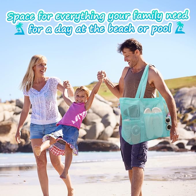 Tagitary Mesh Beach Bag with Zipper Large Beach Tote Waterproof Sandproof with 8 Pockets for Toys Pool Bag Beach Accessories - Image 6