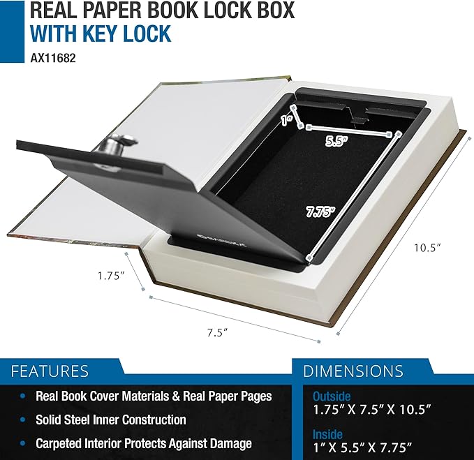Barska Hidden Book Safe – Real-Look Pride and Prejudice Diversion Lock Box with Key Lock – Secret Safe for Home, Office, Travel – Portable Steel Storage for Cash, Jewelry, Valuables - Image 3
