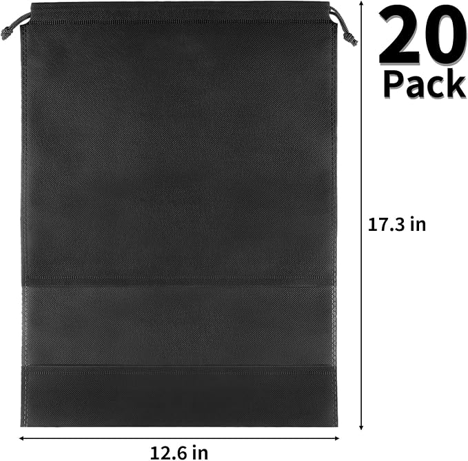 20 Pack Shoe Bags for Travel, Large Travel Shoe Bag for Packing with Window | Dustproof Drawstring Travel Shoe Storage Bags Travel Essentials for Men & Women, Black - Image 2